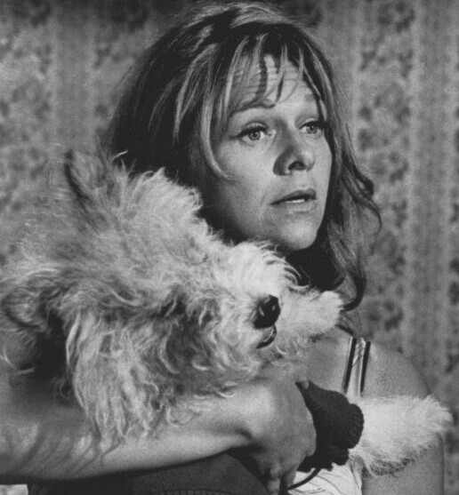 Photo of actress Estelle Parsons holding a fluffy dog in an episode of Love American Style