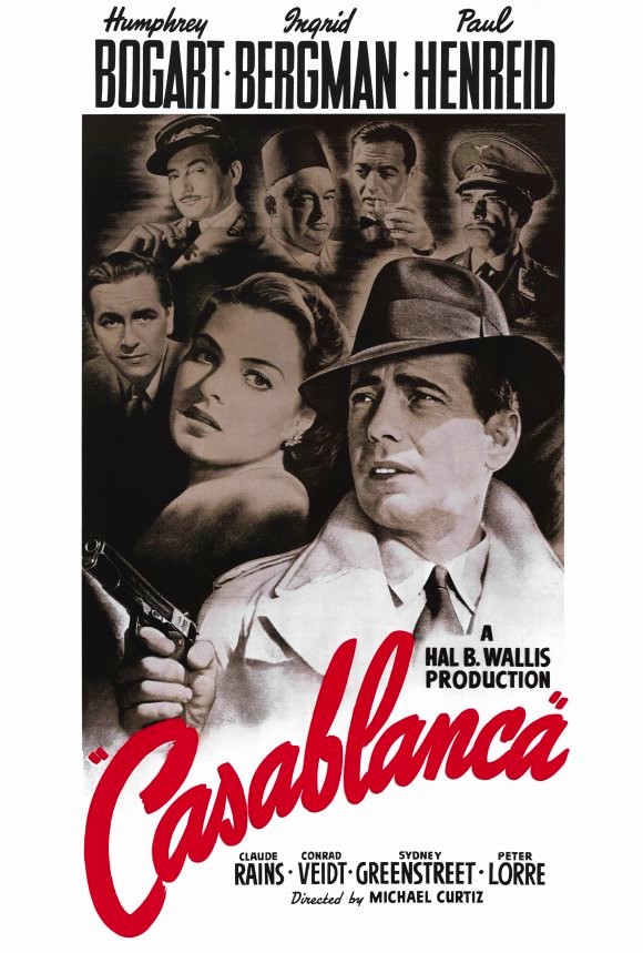 Poster of Casablanca featuring Humphrey Bogart and Ingrid Bergman